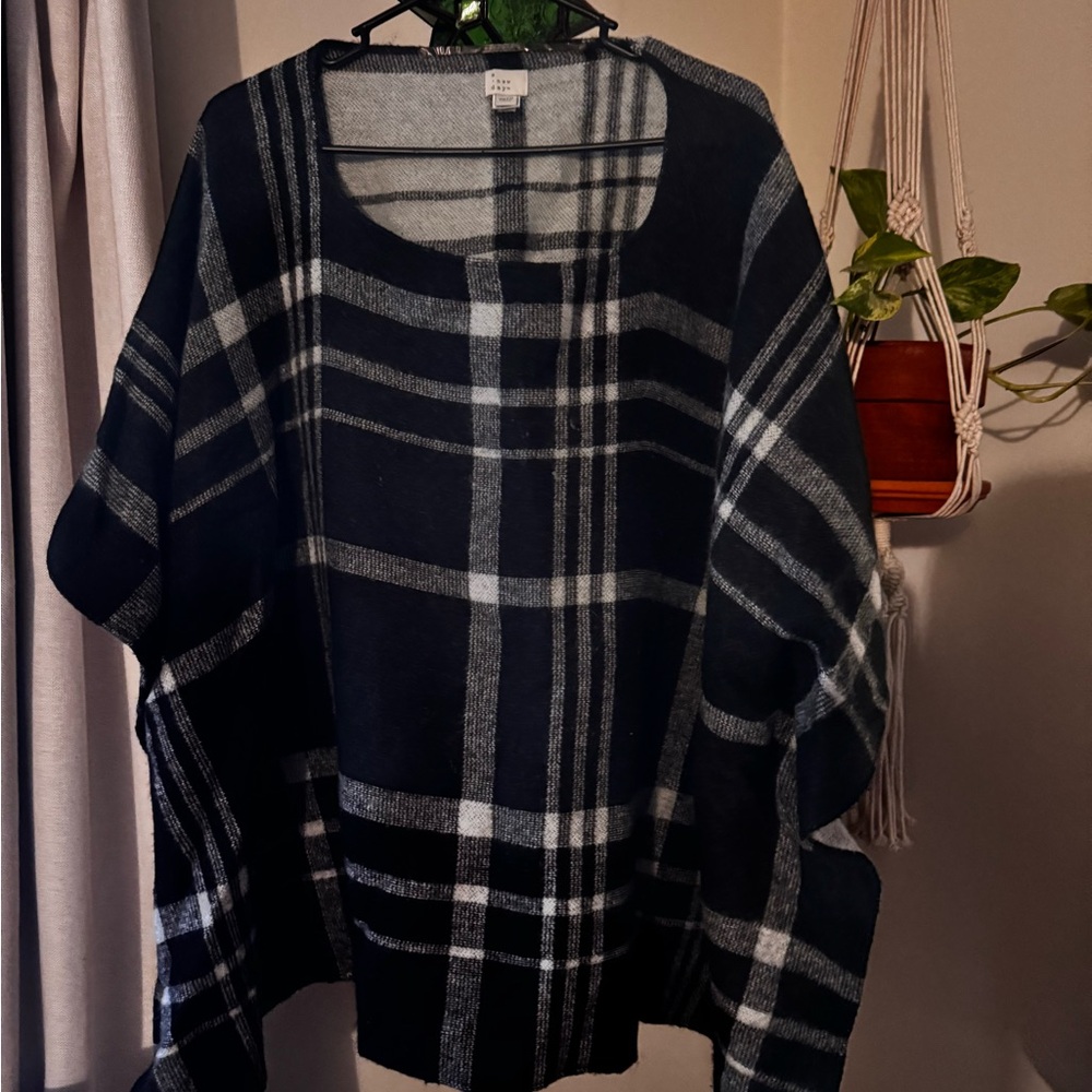 Black plaid poncho shirt